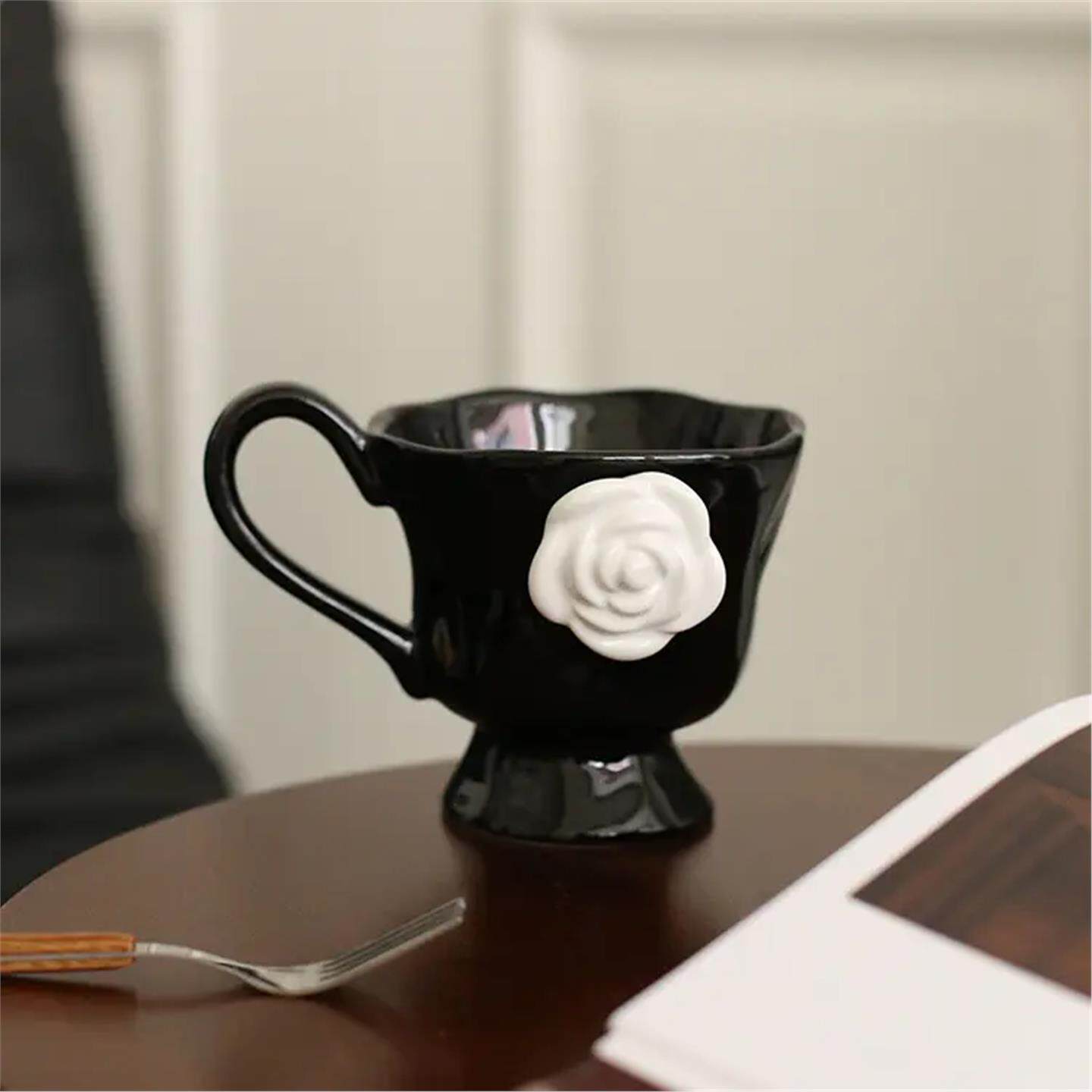 山茶花高颜值浮雕法式家用创意早餐牛奶杯陶瓷水杯子咖啡杯马克杯