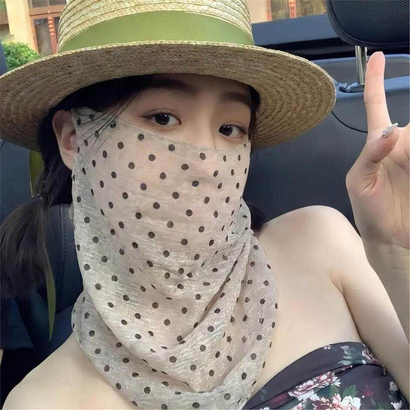 女生户外骑行开车防晒面罩护颈脖套二合一不晕妆口罩百变网纱脖套