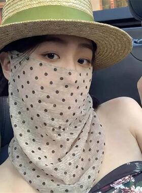 女生户外骑行开车防晒面罩护颈脖套二合一不晕妆口罩百变网纱脖套