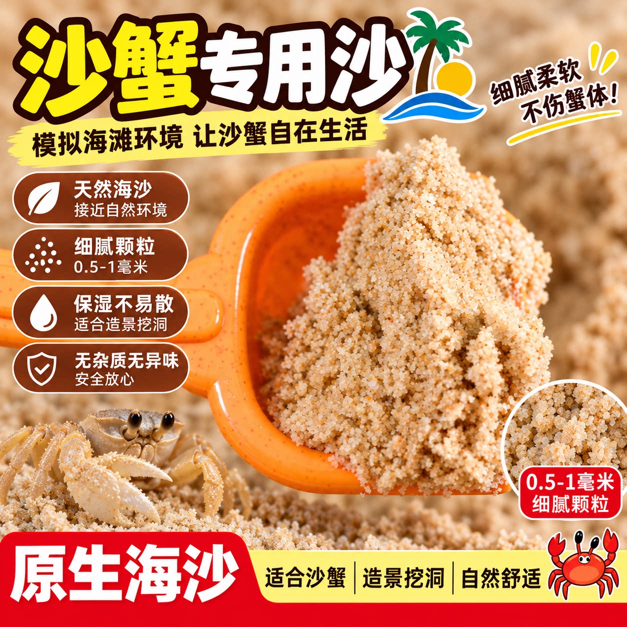 沙蟹专用沙天然免洗海沙豆丁寄居蟹海星贝壳宠物底沙宠物箱造景沙