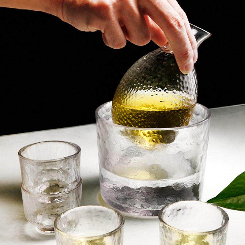 日式手作无铅玻璃酒具套装家用锤纹清酒酒壶冰酒温酒器黄酒白酒杯