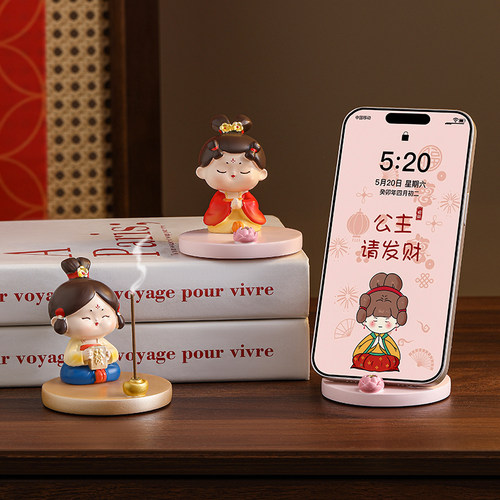 国潮唐仕女工位手机支架小摆件