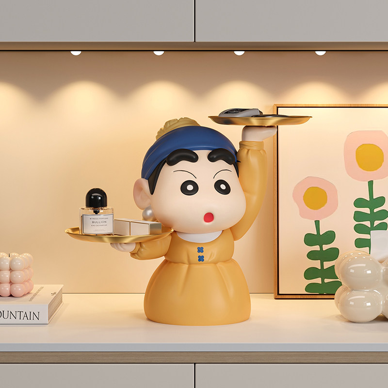 入户钥匙收纳玄关摆件蜡笔小新托 托盘进门客厅鞋柜家居装饰乔迁