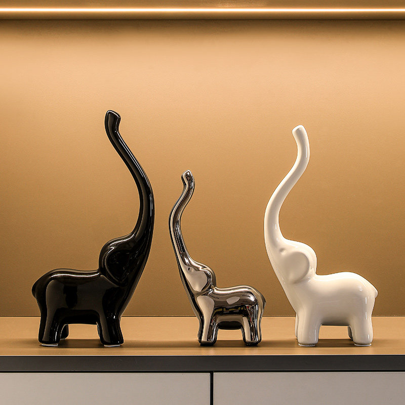 创意大象一家三口摆件客厅工艺品摆设电视酒柜装饰品乔迁新居礼品