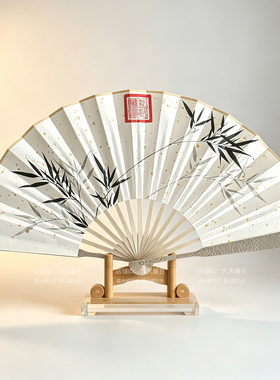 三清竹金光篆道家法扇钢扇朱砂画手工折扇中式国风古典定制高级