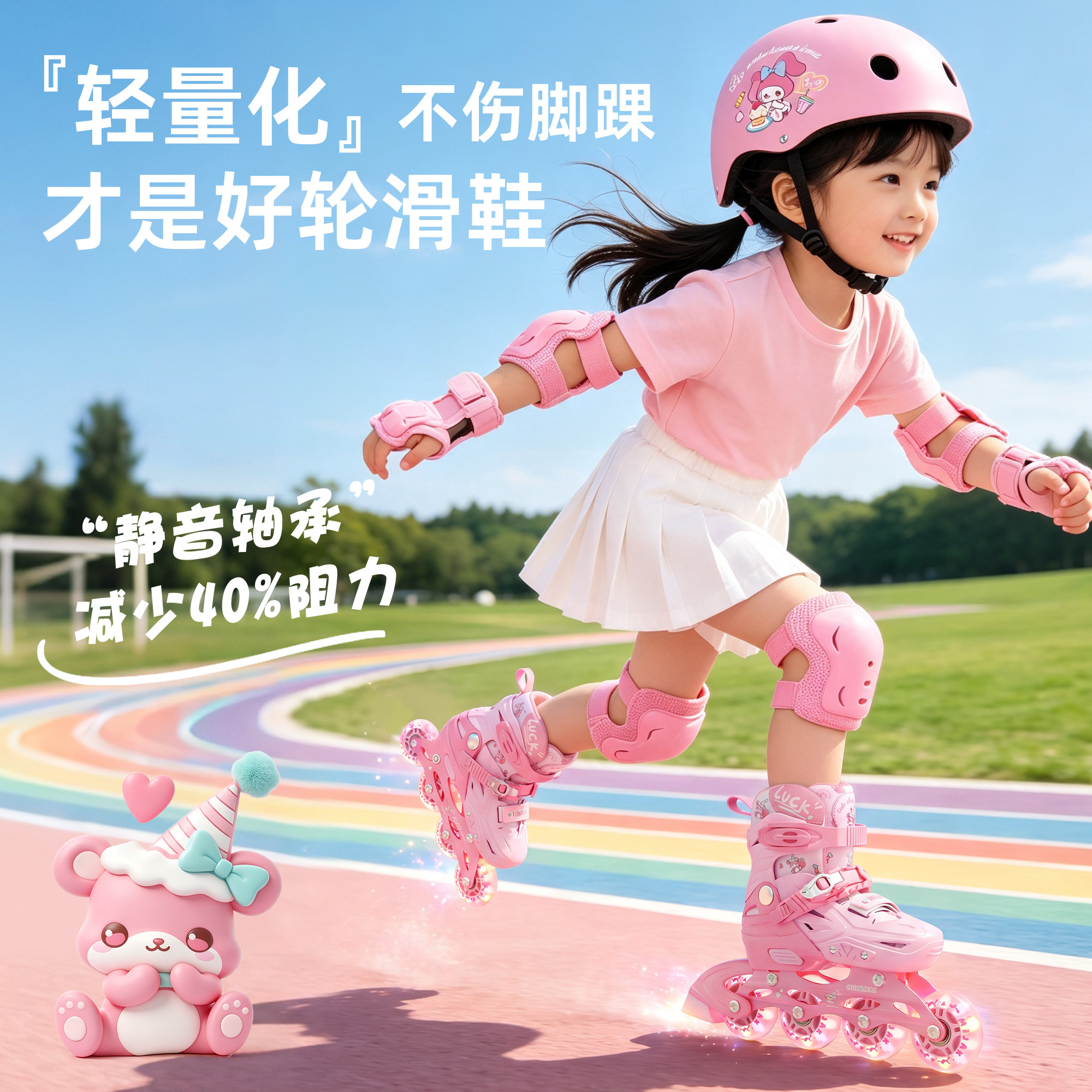 儿童溜冰鞋女童轮滑鞋女孩3岁6到12岁初学者专业滑轮可调节大小