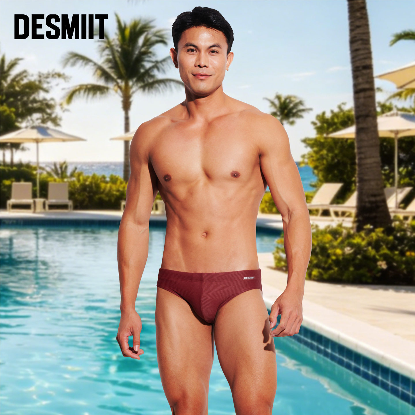 DESMIIT燥浪者 男士泳裤罩杯防尴尬高弹低腰性感温泉游泳三角泳裤