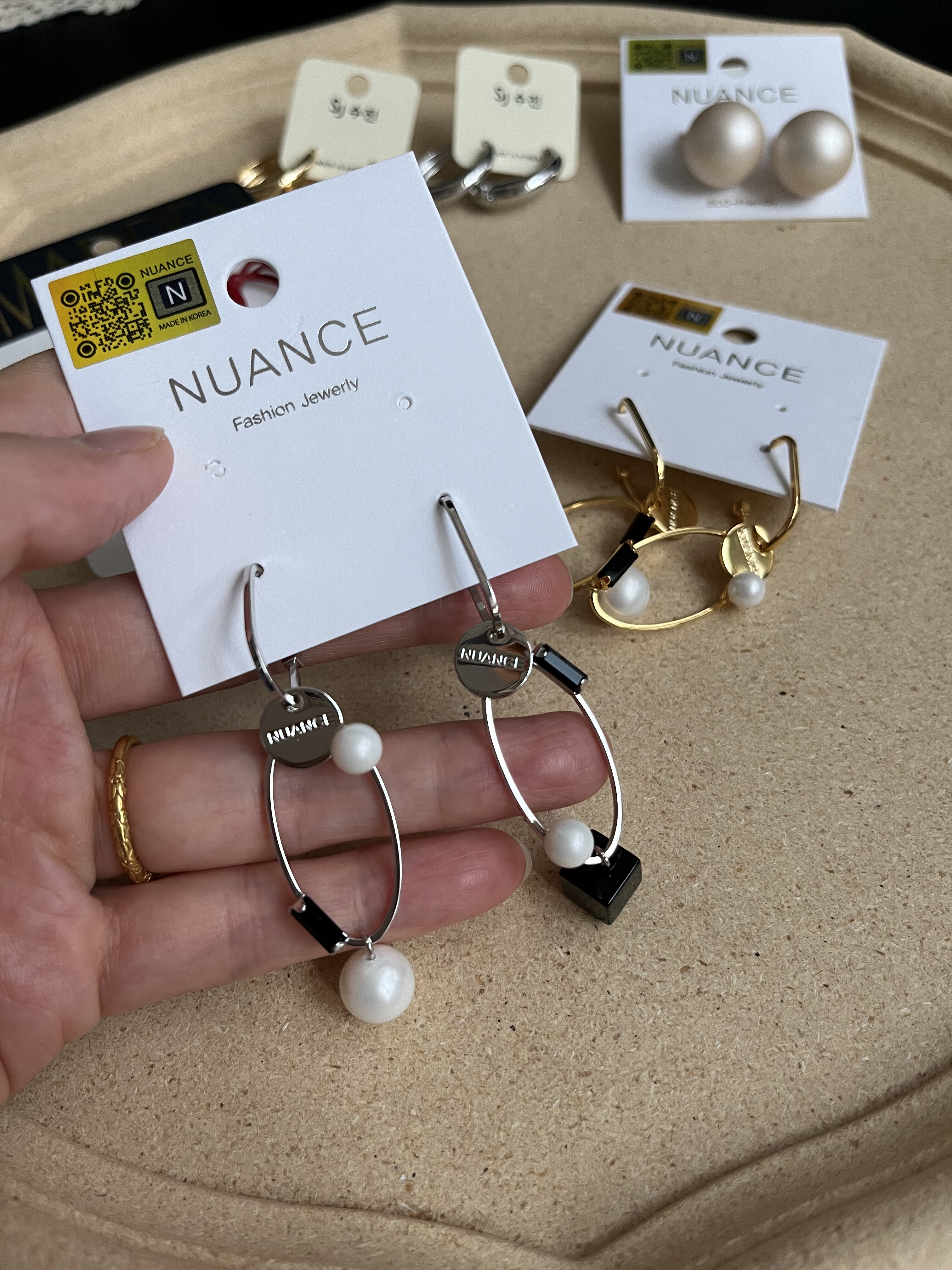 韩国进口Nuance新款气质简约高级感立体珍珠流苏耳环女耳钉耳饰