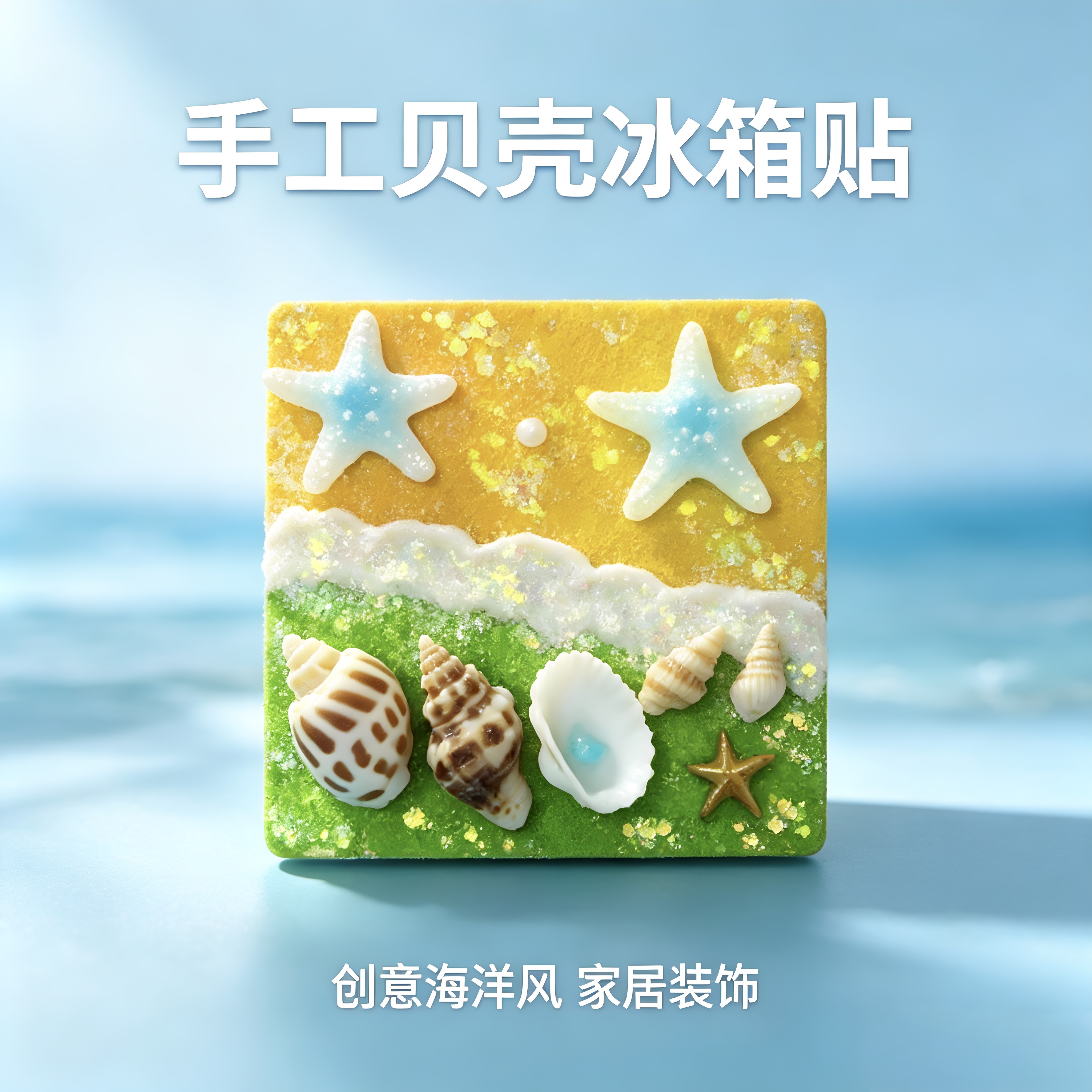 天然贝壳海星旋转冰箱贴磁贴