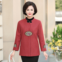 风衣中老年上衣 毛呢外套修身 妈妈装 无领大码 秋季 2019新品 潮流女版