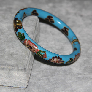 老北京特色手工艺品景泰蓝老货银蓝手镯铜胎掐丝珐琅开口圆镯子
