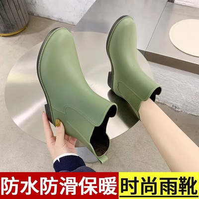 韩版短筒保暖加棉户外防水鞋耐磨防滑青年时尚女鞋涉水防滑雨鞋靴