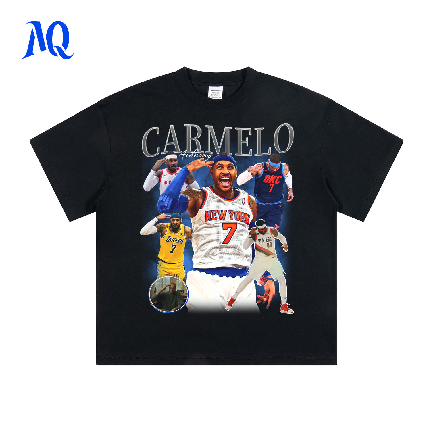 MQ原创 卡梅隆安东尼 美式复古人像印花T恤纯棉重磅复古长短袖