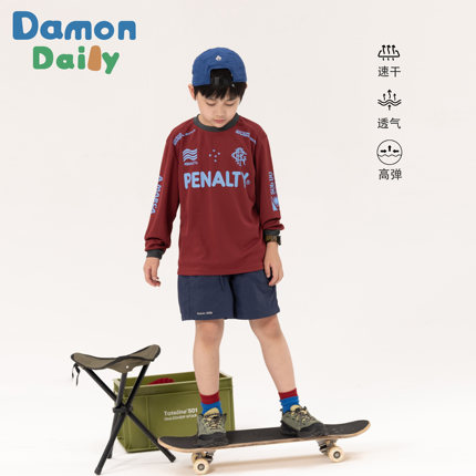DAMON DAILY 中大童春夏速干T恤 男女童网眼透气运动字母印花长袖