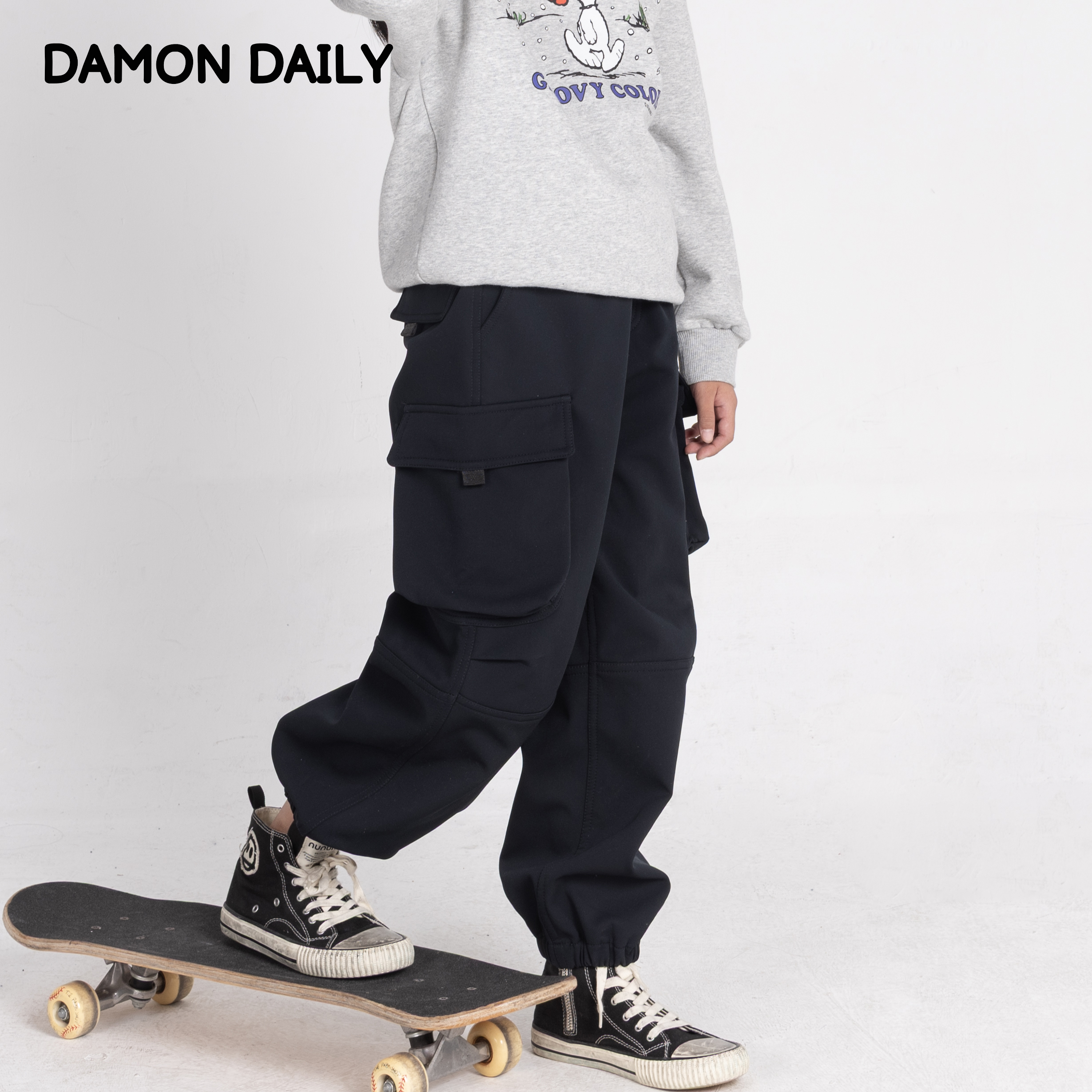 儿童秋冬款工装裤束脚裤