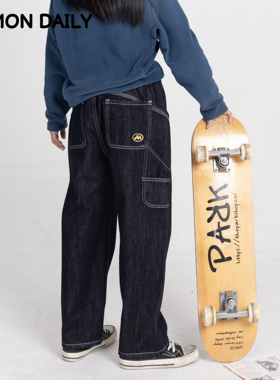 【Damon11/27日 10:00上新】 儿童口袋奥粒绒深牛仔宽松阔腿长裤