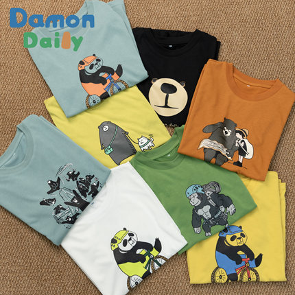 DAMON DAILY童装26夏黑熊速干防晒除臭短袖t恤卡通印花亲子t恤