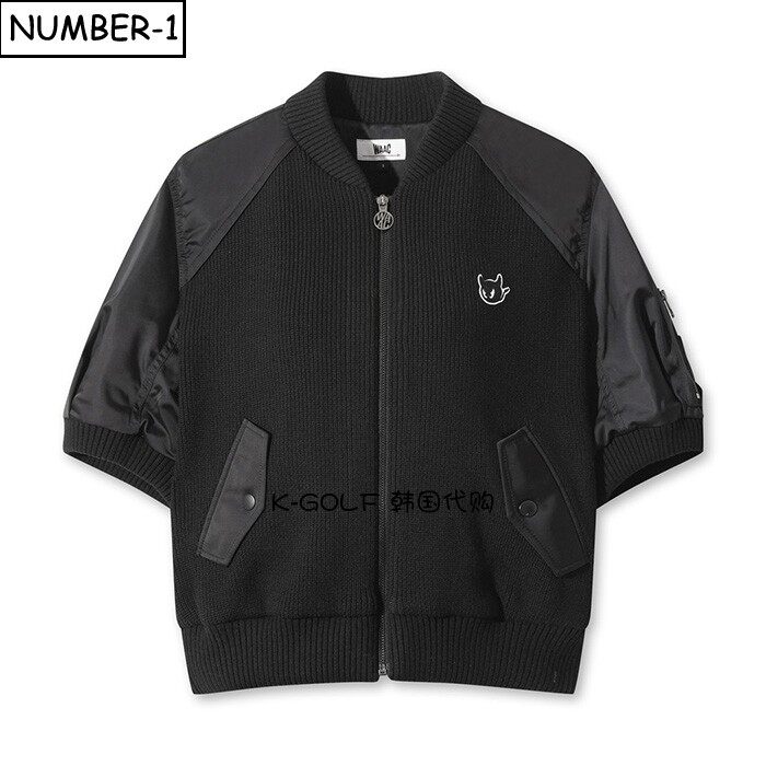 韩国代购waac高尔夫球服25年女冬徽标图案口袋全拉链针织羽绒夹克