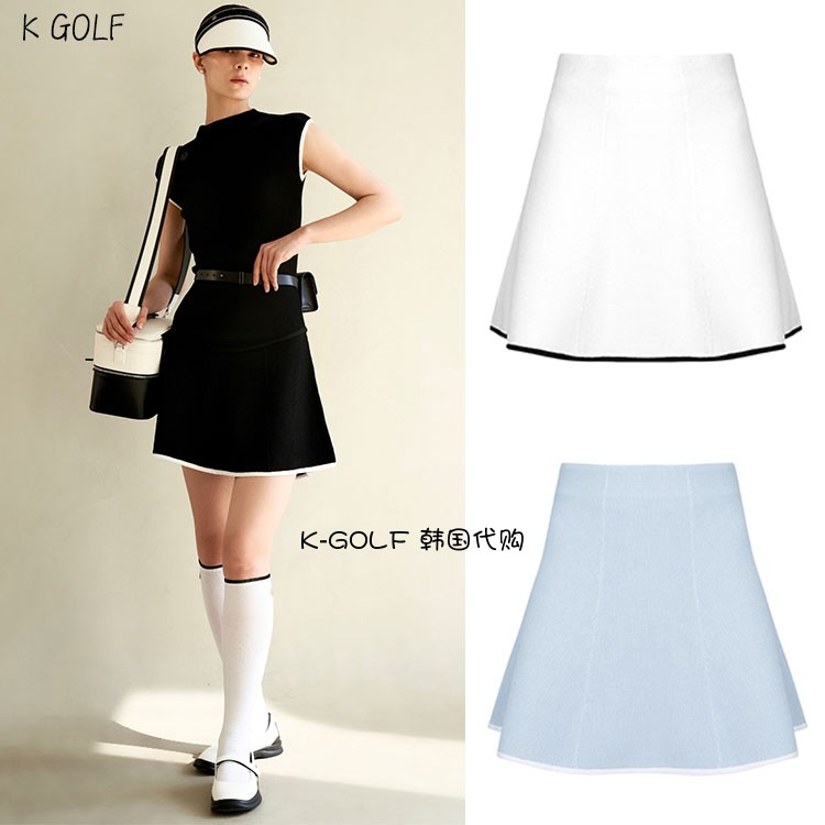 韩国代购ANELL高尔夫球服23年女夏优雅喇叭针织裙半身裙golf裙裤