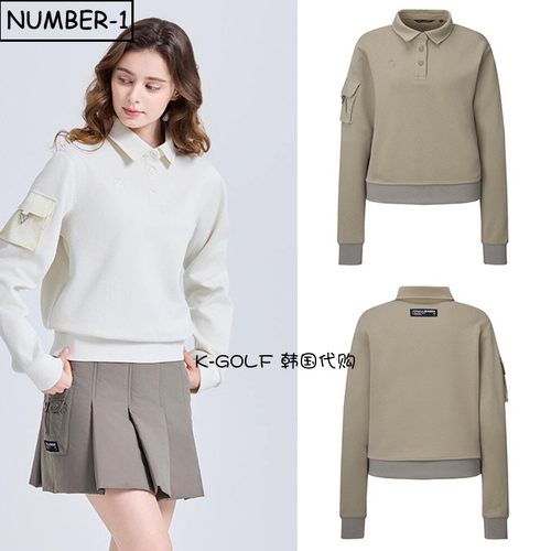 韩国代购challenger高尔夫球服25年女冬半纽扣翻领长袖针织衫上衣