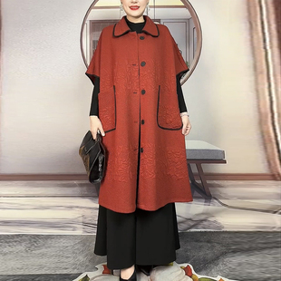 橘色中袖 高档加肥加大200斤长款 风衣马夹女 新款 洋气妈妈马甲秋季