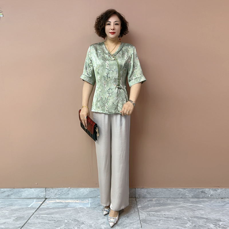 新中式妈妈装国风旗袍上衣阔腿裤