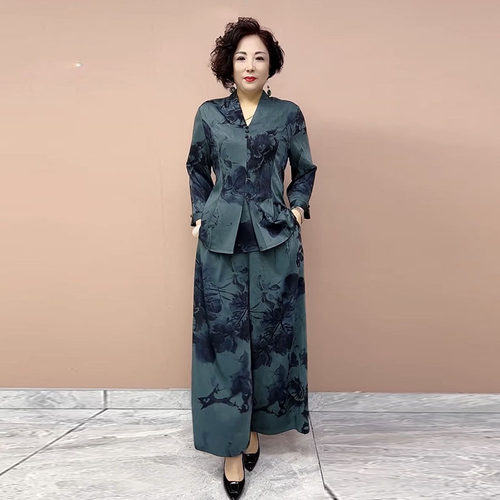 扣子真丝复古两件套裤遮肉显瘦女