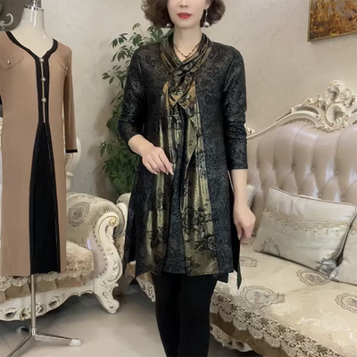 春装烫金提花拼接连衣裙
