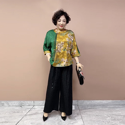流苏桑蚕丝复古旗袍遮肉显瘦T恤