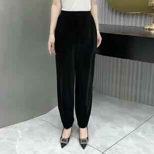 中老年妈妈丝绒小脚裤秋季新款高腰显瘦裤子大码百搭黑色休闲裤女