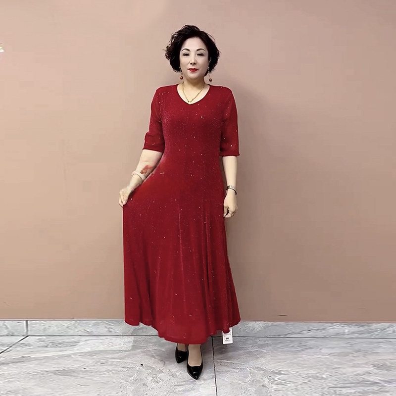 气质妈妈大摆裙夏季新款歌迪丝高弹十片拼接长裙时髦女人跳舞长裙