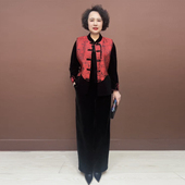 红色马夹本命年春装 国风盘扣坎肩50 60岁妈妈大码 年货款 背心套装