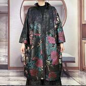 高档鹿皮绒外套中老年妈妈宽松大码 200斤遮肉显瘦中长款 印花风衣