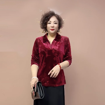 打底衫体恤纽扣旗袍上衣丝绒复古