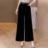 子 高腰垂感宽松显瘦百搭休闲直筒长裤 金丝绒刺绣阔腿裤 女春秋新款