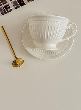 法式白色咖啡杯碟套装陶瓷杯子下午茶餐具英欧式小巧女士珏沁