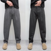 秋冬高级感毛呢裤 潮 痞帅垂感锥形西裤 子男休闲裤 加厚小脚直筒长裤