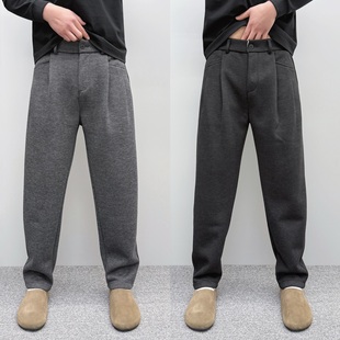 秋冬高级感毛呢裤子男休闲裤加厚小脚直筒长裤痞帅垂感锥形西裤潮