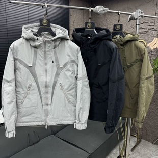 拼接连帽棉服外套痞帅工装 男士 冲锋衣潮牌加棉夹克棉衣潮 新款 冬季