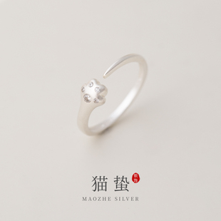 猫蛰S925纯银小猫爪戒指甜美可爱女生开口指环简约气质食指中指戒