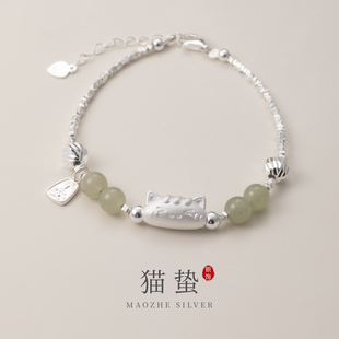 猫蛰S925纯银法棍猫天然和田玉手链高级感轻奢甜美可爱女手串饰品