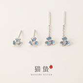 猫蛰S999足银鸢尾花朵耳钉小巧精致气质女耳线高级感甜美纯银耳饰