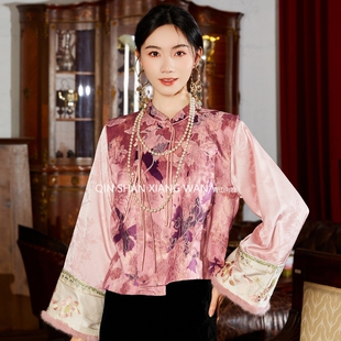 【格桑花】国风马甲中式复古盘扣坎肩秋装水貂上衣衬衫两件套装