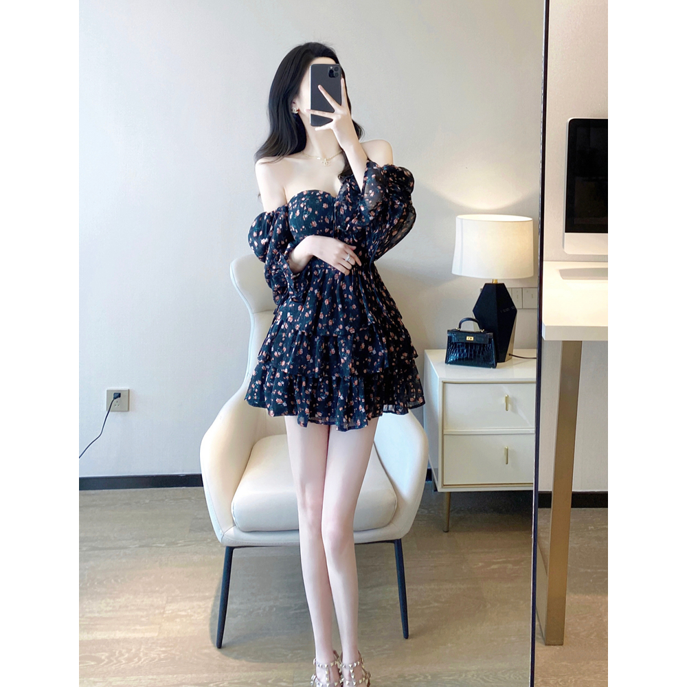 贵气小女人法式名媛碎花A字裙