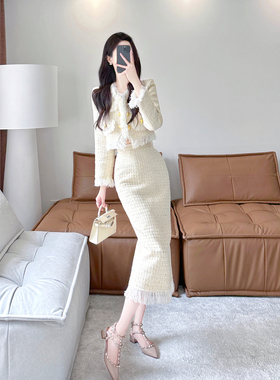 小香风套装2025秋冬新款高级感法式气质名媛粗花呢中长款两件套裙