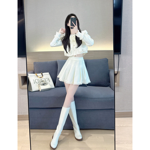 2024新款 早秋穿搭套装 小个子甜美千金气质a字百褶裙小香风两件套