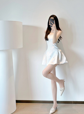 白色抹胸连衣裙女夏2025新款法式甜美蝴蝶结收腰显瘦公主裙小礼服