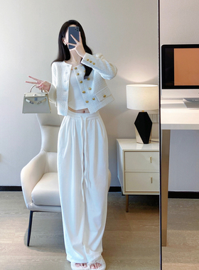 白色裤子女秋冬2022新款韩版气质通勤百搭宽松高腰休闲直筒阔腿裤