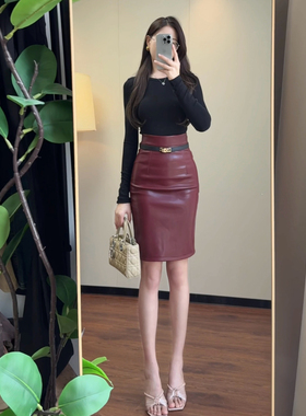 2025春秋新款气质名媛御姐性感修身显瘦中长款高腰包臀皮裙半身裙