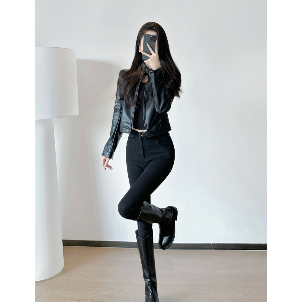 贵气小女人机车风短款皮衣外套